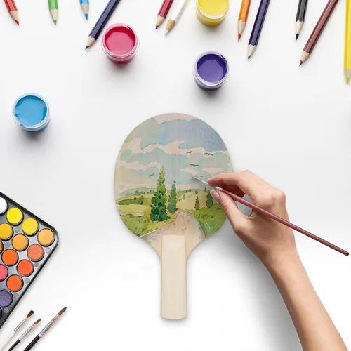 Vista 7 de 2 pares de palas de ping pong de madera para bricolaje, raqueta de tenis de mesa de madera sin terminar para pintar una experiencia única de pong