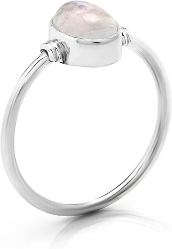 Vista 2 de Anillo ovalado de plata de ley 925 con piedra lunar Delicada joyería bohemia chic Moda y elegante para mujer con bolsa de terciopelocaja