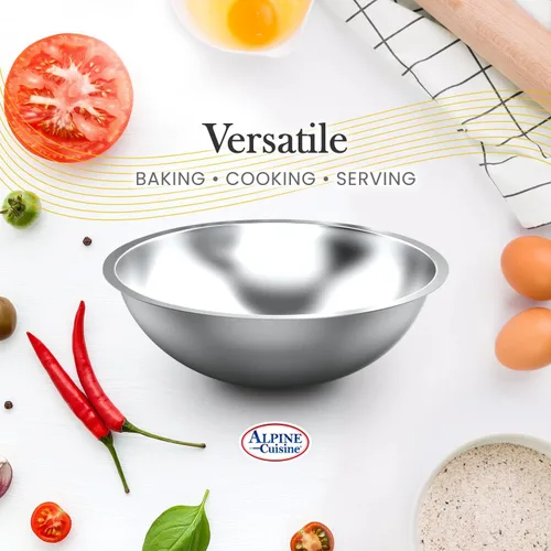 Vista 5 de Alpine Cuisine Cuencos de acero inoxidable de 3 cuartos de galón, cuencos de ensalada con borde más profundo, cuencos de almacenamiento aptos
