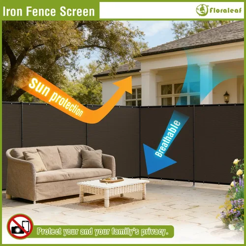 Vista 3 de Juego de valla de privacidad de 5 x 24 pies con postes de hierro, cubierta de red de malla para exteriores, valla de metal temporal con picos