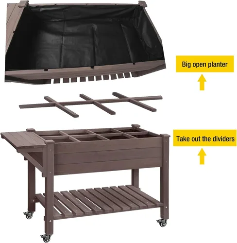 Vista 3 de Aivituvin Cama de jardín elevada, maceta de madera elevada con soporte de patas para patio trasero, patio, balcón con forro de cama, para verduras