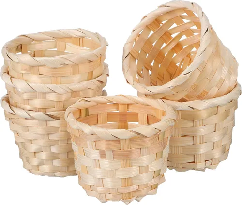 Ipetboom Cesta tejida de almacenamiento de 6 piezas, cestas de mimbre, decoración de ratán, cesta tejida de escritorio, organizador de artículos de