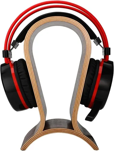 Vista 3 de Soporte para auriculares de madera, soporte de auriculares para escritorio, soporte de auriculares de nogal para juegos compatible con Sennheiser