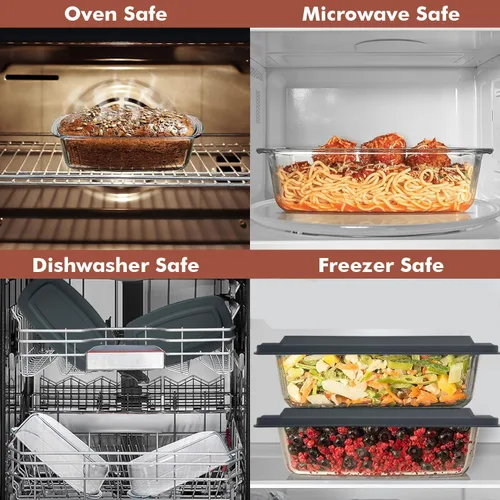 Vista 5 de Razab Molde grande de vidrio para pan de 7.6 tazas/1800 ML/1.9 cuartos con tapas - Molde para pastel de carne sin BPA, tapas herméticas, mango