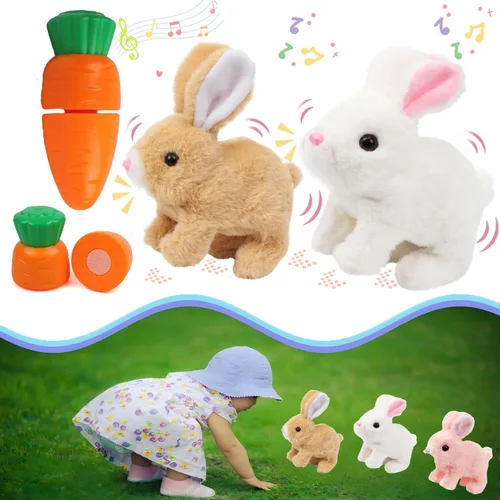 Vista 7 de Conejito de peluche de peluche, juguete electrónico interactivo para mascotas, conejito de Pascua realista de peluche con sonidos y movimientos