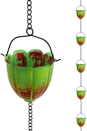 Vista 10 de Cadenas de lluvia para canalón, cadena de agua de lluvia de tulipanes de 8.3 pies con 12 tazas, cadena de recogedor de lluvia dorada ajustable
