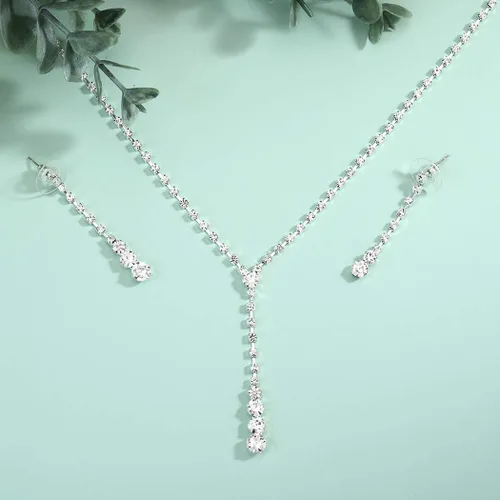 Vista 3 de Jakawin Juego de aretes de plata para novia (NK143-3)