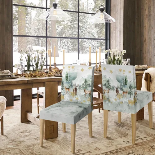Vista 4 de Horaldaily 4 fundas navideñas para sillas de comedor, con tinta y ciervos lavados, elásticas, extraíbles y lavables, protector de silla