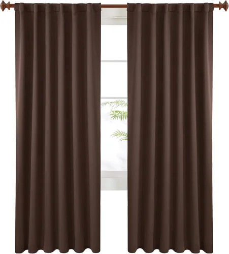 Vista 8 de KEMCO Cortinas opacas con pestaña trasera y bolsillo para barra, cortinas opacas con aislamiento térmico sólido para sala de estar, dormitorio Beige