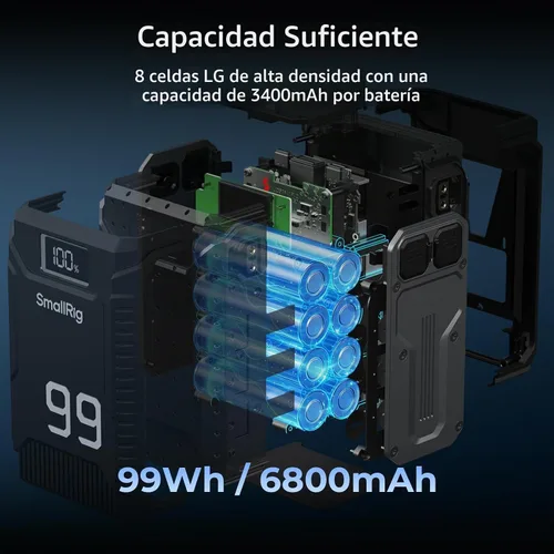 Vista 2 de SMALLRIG Batería de montaje en V T99, batería de cámara de 99Wh/6800mAh