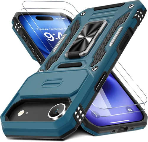 Vista 34 de DEERLAMN Funda para iPhone Air de 6.5 pulgadas con cubierta deslizante para cámara + protector de pantalla (2 paquetes), soporte de anillo giratorio