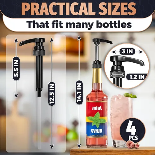 Vista 2 de Juego de 4 bombas de jarabe de botella ajustables con cerradura estilo laboratorio de 12.4 pulgadas de largo, entrega precisa de líquidos, a prueba