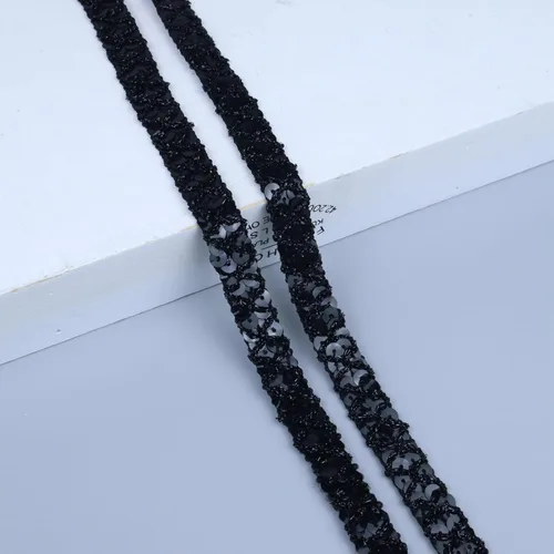Vista 6 de Cinta de encaje con purpurina para manualidades, adornos, accesorios de disfraz de 10 yardas (negro)