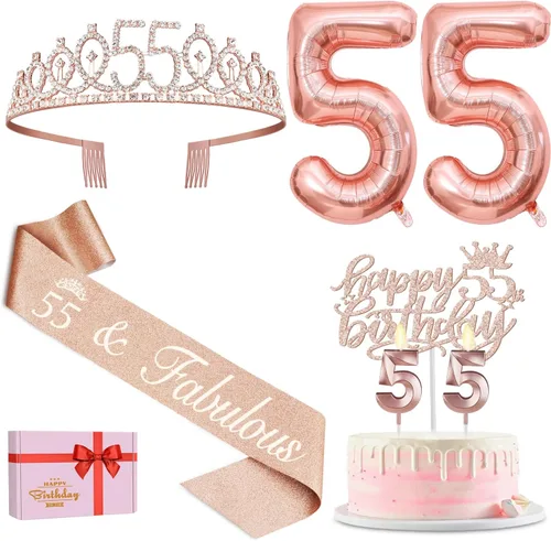 Vista 39 de Decoraciones de cumpleaños número 17 para niña, incluyendo tiara y banda de cumpleaños de 17, decoración para pastel y velas, globos de números