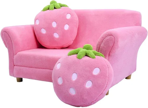 Vista 5 de Costzon sofá para niños con reposabrazos con 2 cojines, Rosado