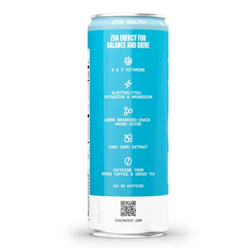 Vista 6 de ZOA Zero Sugar Energy Drinks - Tropical Punch Fórmula energética saludable con cafeína natural, vitamina C diaria, vitaminas B esenciales, sin