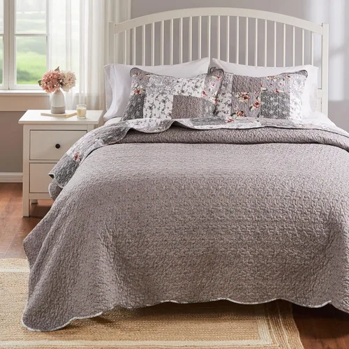 Vista 3 de Barefoot Bungalow GL-1812AMST Giulia - Juego de edredón individual, color gris