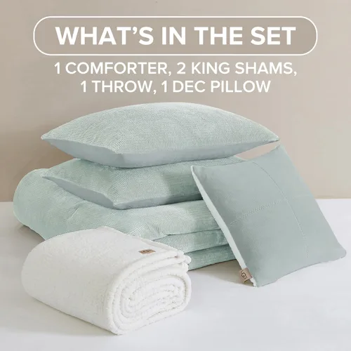 Vista 2 de Juego de edredón UGG Remina de 5 piezas con cama en una bolsa, manta, almohada decorativa, fundas y edredón reversible hipoalergénico lavable