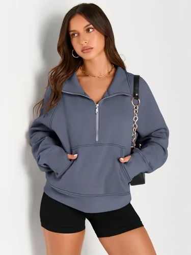 Vista 3 de AUTOMET Womens Sweatshirts Half Zip Cropped Pullover Fleece Quarter Zipper Hoodies Fall outfits Clothes Thumb Hole