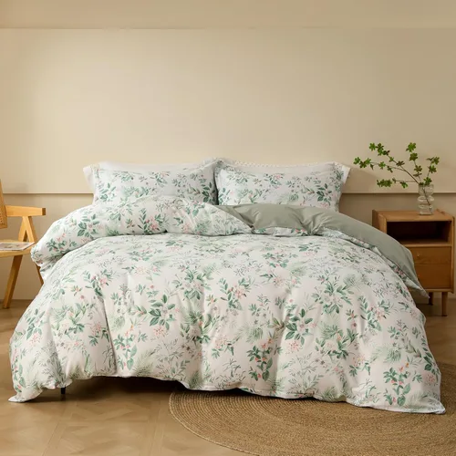 Vista 36 de OAITE - Juego de funda de edredón de 100% algodón con patrón floral, juego de ropa de cama suave que incluye 3 piezas