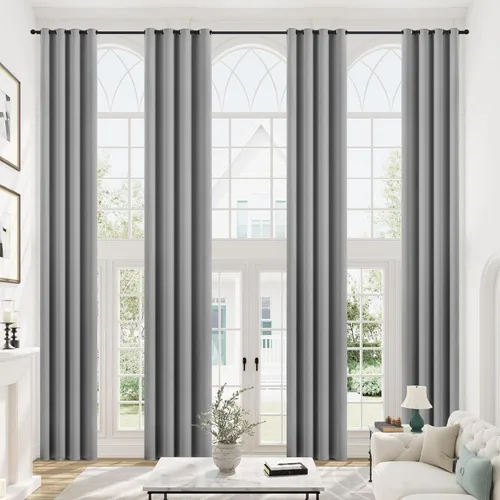 Vista 14 de mstexa Cortinas opacas beige para techo alto sala de estar, cortinas extralargas de lino sintético con ojales para cortinas de casa de 2 pisos