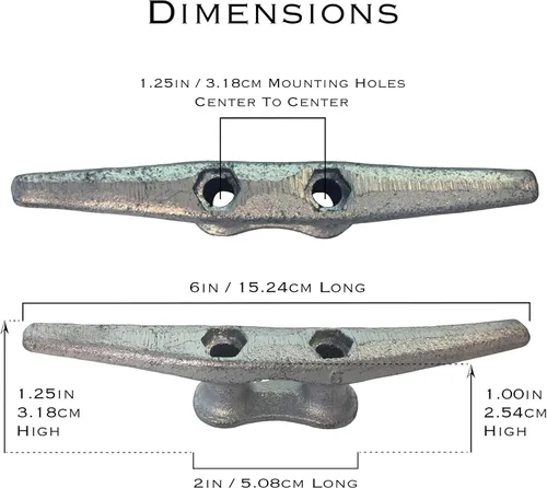 Vista 2 de Tacos de muelle de 6 pulgadas, paquete de 5 tacos de hierro galvanizado para barcos para aplicaciones marinas o decorativas