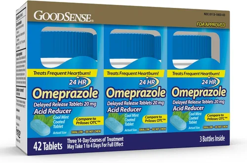 GoodSense Good Sense Omeprazol - Tabletas recubiertas de liberación retardada de 20 mg, menta fresca, trata la acidez estomacal frecuente, reductor