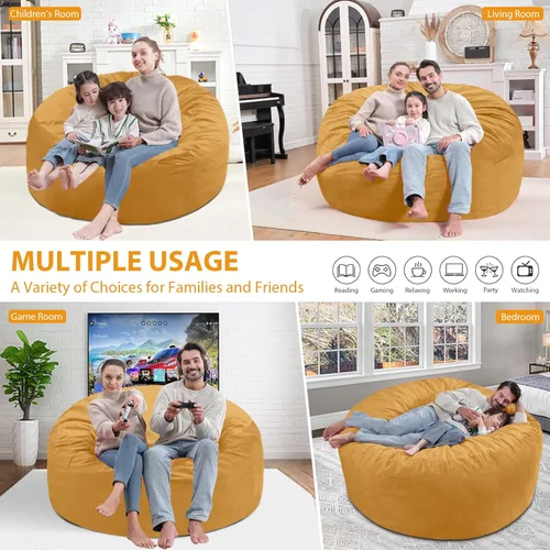 Vista 445 de Puf de 5 pies, puf grande con relleno de espuma viscoelástica, sofá puff esponjoso con funda de terciopelo holandés, puf redondo para sala de estar