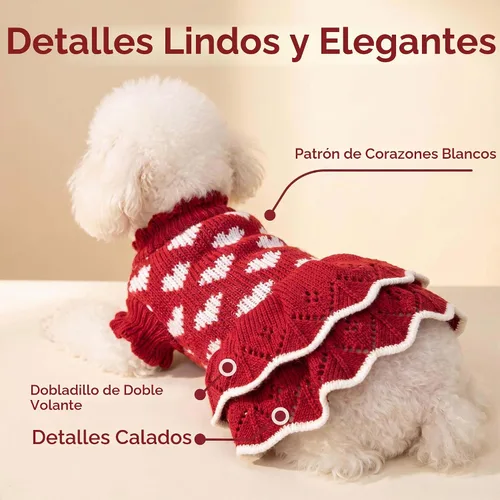 Vista 7 de Suéteres para Perros Pequeños para Niñas Rojos de Invierno, Ropa Cálida para Perros, Vestido de Navidad para Perros, Traje de Día, Ropa