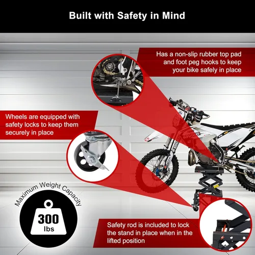 Vista 4 de Tusk Soporte Elevador de Tijera – Ajustable de 13.75–34″ Soporte de Elevación para Motocicleta de Servicio Pesado con Ruedas y Almohadilla Superior