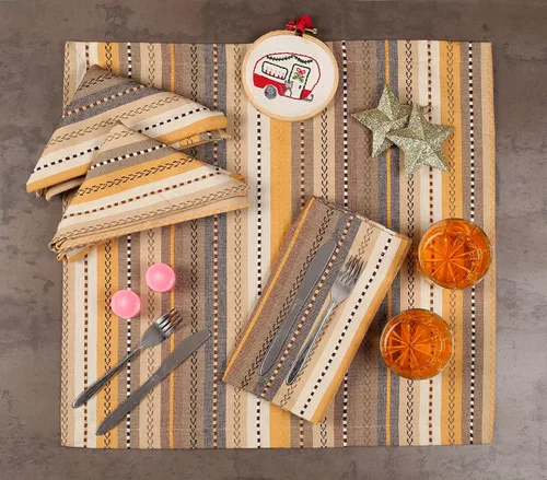 Vista 3 de Paquete de 12 servilletas de cena de 100% algodón con rayas de salsa de gran tamaño de 20 x 20 pulgadas con esquinas en inglete y dobladillo