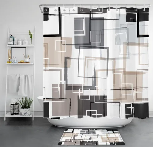 Vista 19 de HVEST 70s Mushroom Shower Curtain, Various Mushrooms and Leaves on Beige Background Bathroom Curtain with Hooks, Vintage Plant Bath Polyester Fabric