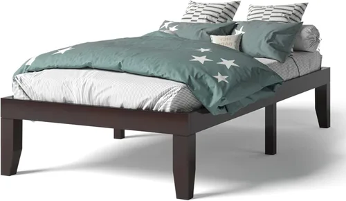 Vista 10 de KOTEK Base de cama de plataforma de madera maciza de 14 pulgadas, base de colchón con soporte de listones de madera, base de cama de madera de goma