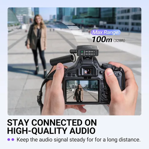 Vista 4 de FIFINE Micrófono Lavalier Inalámbrico para iPhone/Android/Cámara, Sistema de Micrófono de Solapa Inalámbrico de 2 Unidades para Grabación de Vlog