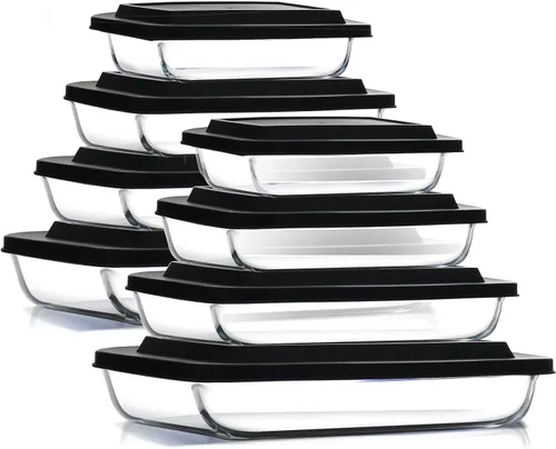 Vista 11 de EATEX Cacerola de vidrio profundo de 8 piezas para horno con tapas de plástico, platos de vidrio para horno, utensilios rectangulares para hornear