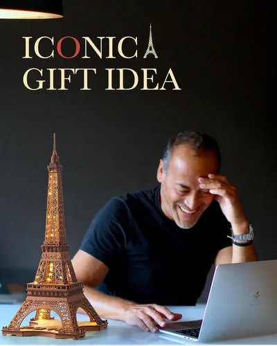 Vista 7 de Rowood Torre Eiffel, kits de modelos de rompecabezas 3D para adultos, rompecabezas de madera 3D DIY para adultos, juego de construcción con LED