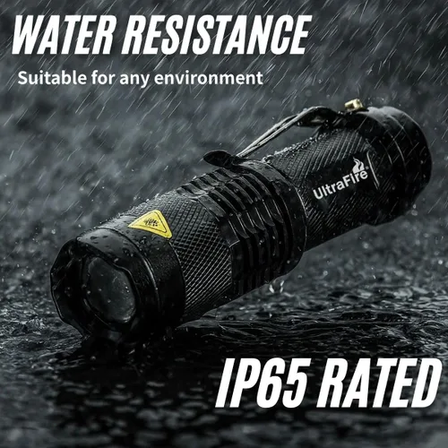 Vista 6 de ULTRAFIRE 3 Pack Mini Flashlights Focus Adjustable SK68 Single Mode Tactical LED Flashlight, Ultra Bright 300 Lumens Torch