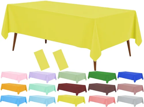 Vista 38 de Mantel de plástico crema, paquete de 2 manteles desechables color blanco hueso, mantel de 54 x 108 pulgadas para mesa rectangular, manteles