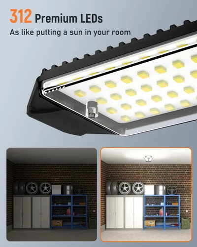 Vista 3 de Adiding - Luz LED de garaje giratoria, iluminación brillante de techo de tienda de sótano, accesorio de bahía con 6 paneles ajustables, base