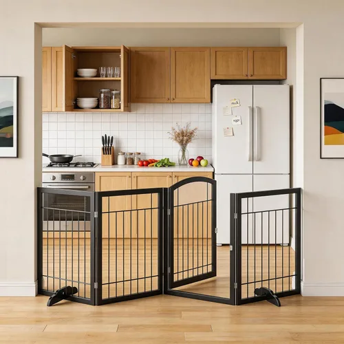 Vista 12 de Vantas Tall Dog Gate Indoor with Door, Freestanding, Foldable, 80" x 30" Espresso