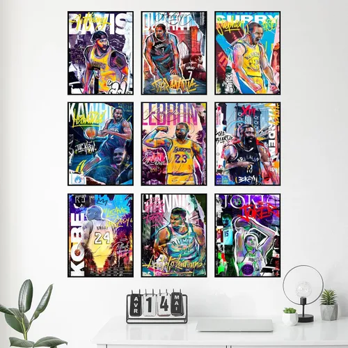 Vista 8 de Bigwig Prints Pósteres de baloncesto para dormitorio de niños, decoración de sala de baloncesto, carteles de la NBA, Steph Curry, arte de pared