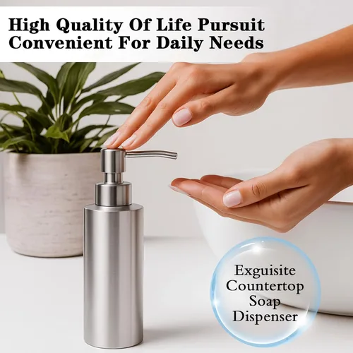 Vista 5 de 2 dispensadores de jabón de níquel cepillado de acero inoxidable (18.6 onzas/18.6 fl oz), botella de jabón líquido de manos para encimera, a prueba