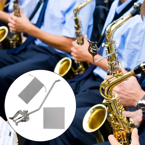 Vista 2 de Yibuy Sax Abrazadera Clip Lira para Saxofón Alto Tenor Banda Para Marcha Clips Plata