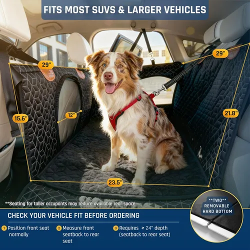 Vista 3 de Asiento de coche para perros grandes y medianos Funda impermeable para asiento trasero con parte inferior dura Varillas de bloqueo giratorio