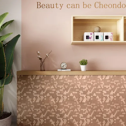 Vista 3 de Azulejo hexagonal para salpicaduras de pelar y pegar, azulejos de pared de aluminio cepillado de cobre claro para cocina (12 hojas)