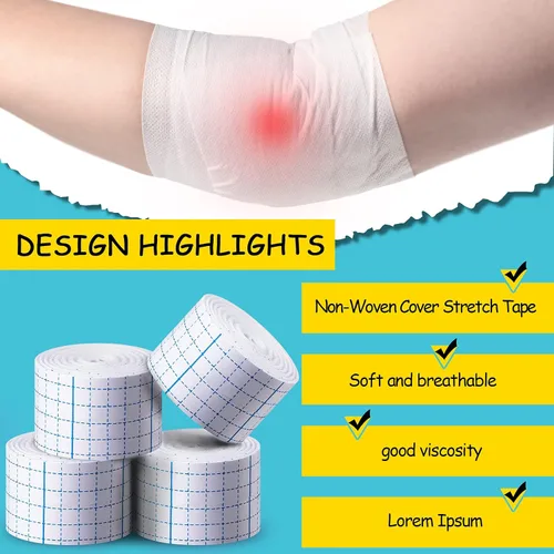 Vista 7 de Nuanchu Rollo de cubierta no tejida de 4 rollos de cinta elástica no tejida, vendajes adhesivos no tejidos, cinta de vendaje transpirable, vendajes