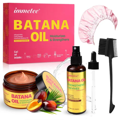 immetee Juego de aceite de batana crudo para el cabello, tratamiento para el cuero cabelludo seco y encrespado, fortalece y promueve un cabello más