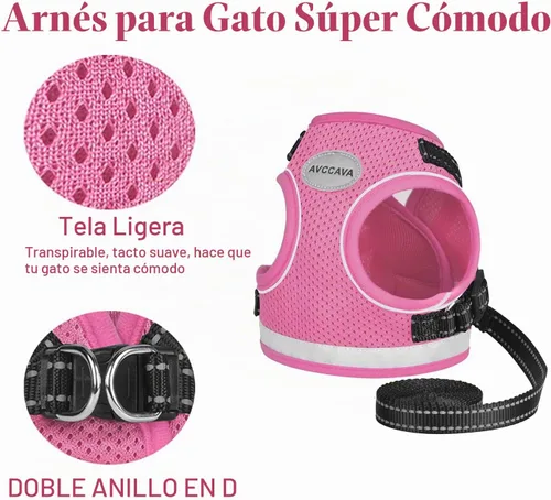 Vista 5 de Arnés para gato y correa para caminar, arnés a prueba de escape de gatito, arnés reflectante ajustable para cachorro con correas, fácil de ajustar