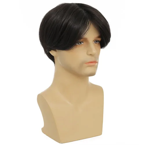 Vista 22 de Kaneles Peluca corta gris de repuesto sintético para hombre, disfraz de Halloween, cabello natural suave en capas (gris)