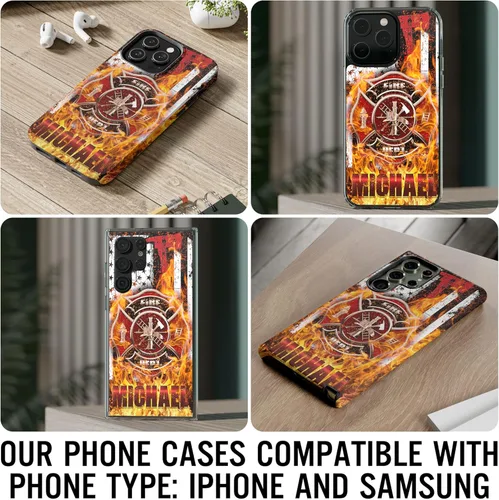 Vista 55 de Funda de teléfono personalizada con bandera estadounidense de madera, diseño de bombero de línea roja, diseño de bombero, regalo personalizado